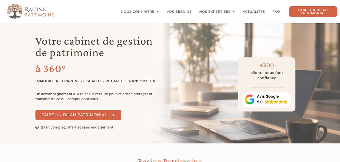 Page d’accueil du site Racine Patrimoine